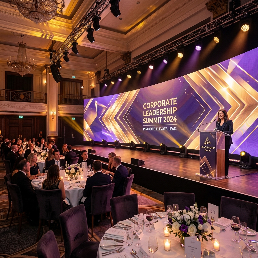 Premium corporate gala dinner and conference stage